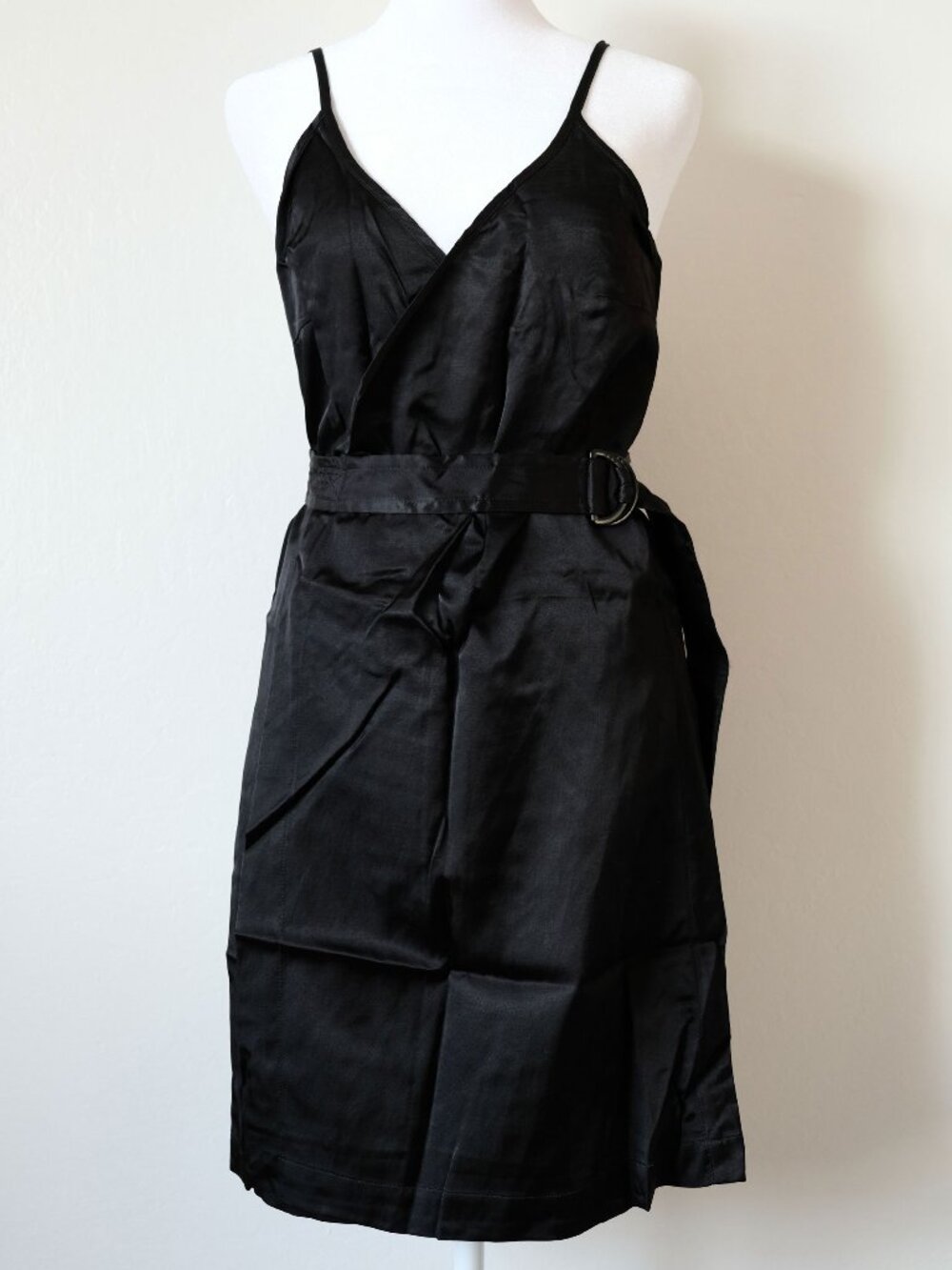 NWT G-Star RAW Black Satin Wrap Mini Dress, Sleeveless, Size S